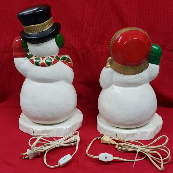 Vintage Set of Snowman and Snowlady With Lighted  Base - Picture 4 of 6